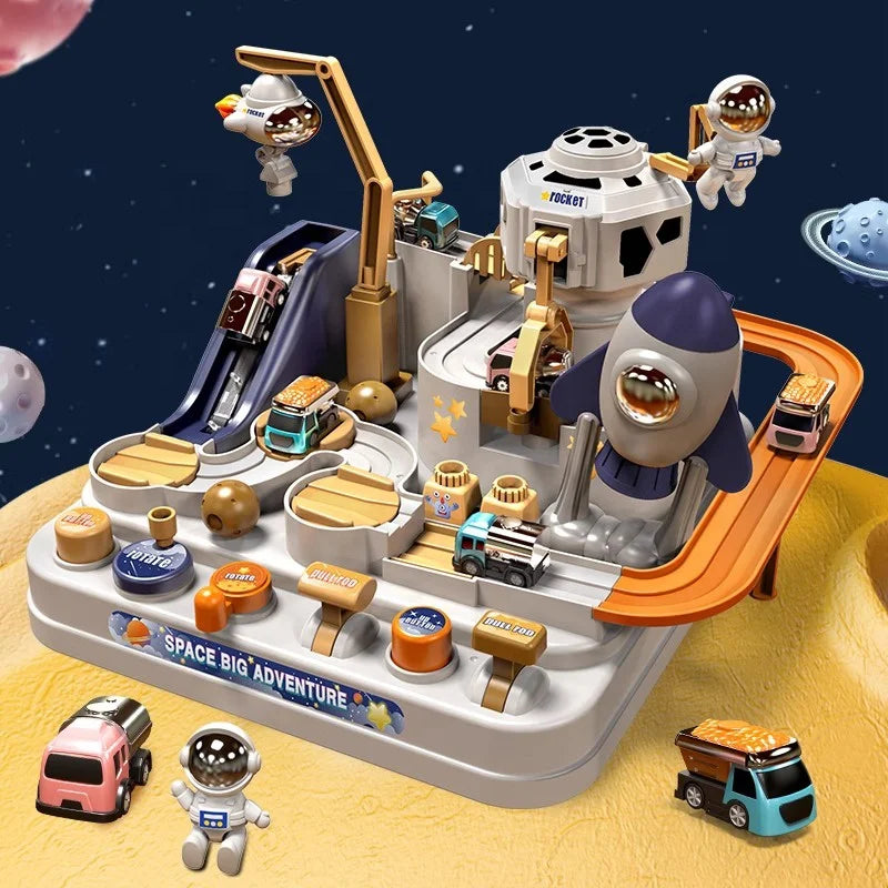 Children's Puzzle Car Adventure Game Track Parking Toy Car Set Astronaut Orbital Glide Car Toy Cosmic Adventure Educational Toys