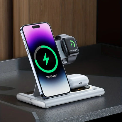 15W 3 in 1 Foldable Wireless Charger Charging Station for iPhone 15 14 13 12 11 Xr XS Max Pro Max Plus IWatch Air Pods