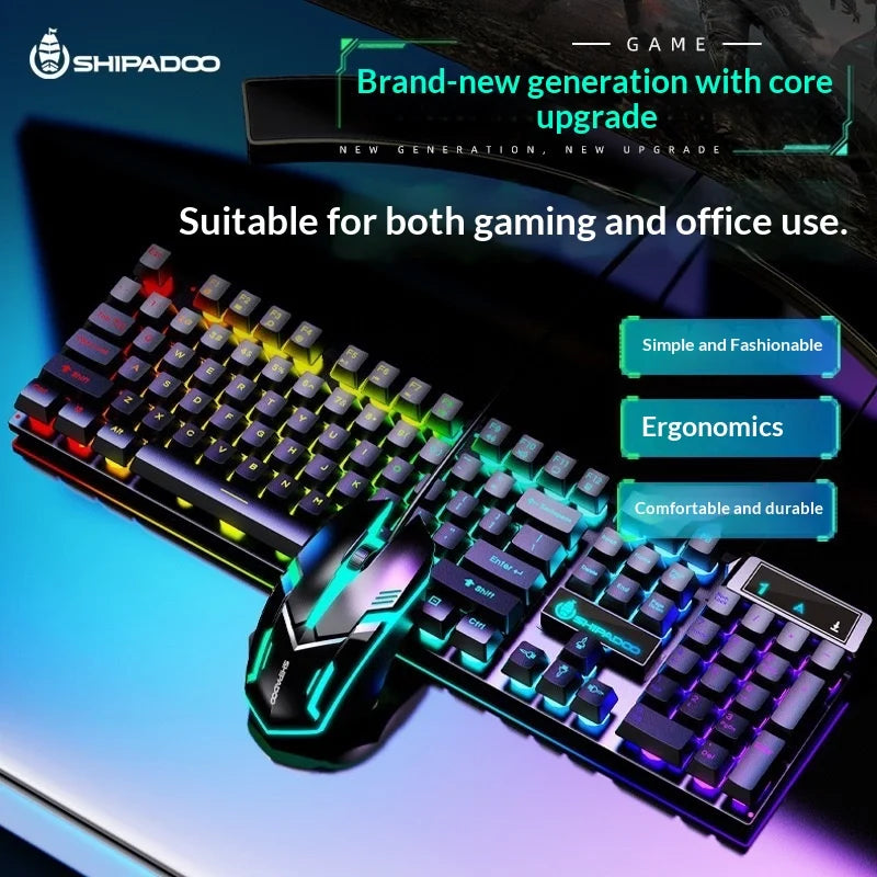 SHIPADOO D500 104 Keys Wired Gaming Keyboard Mouse Combo RGB Backlight USB Wired Gaming Keyboard