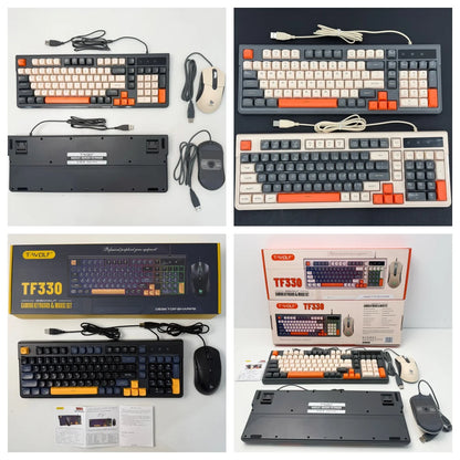 T-WOLF TF330 Wired Keyboard and Mouse Combos Gaming 98 Keys LED Backlit Keyboard 7200DPI 6D Mouse Office Gaming Set for Desktop