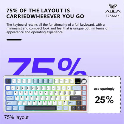 AULA F75 MAX Gaming Mechanical Keyboard 75% Wired//2.4G Hot-Swap RGB E-sports Keyboard with TFT Screen for PC Office