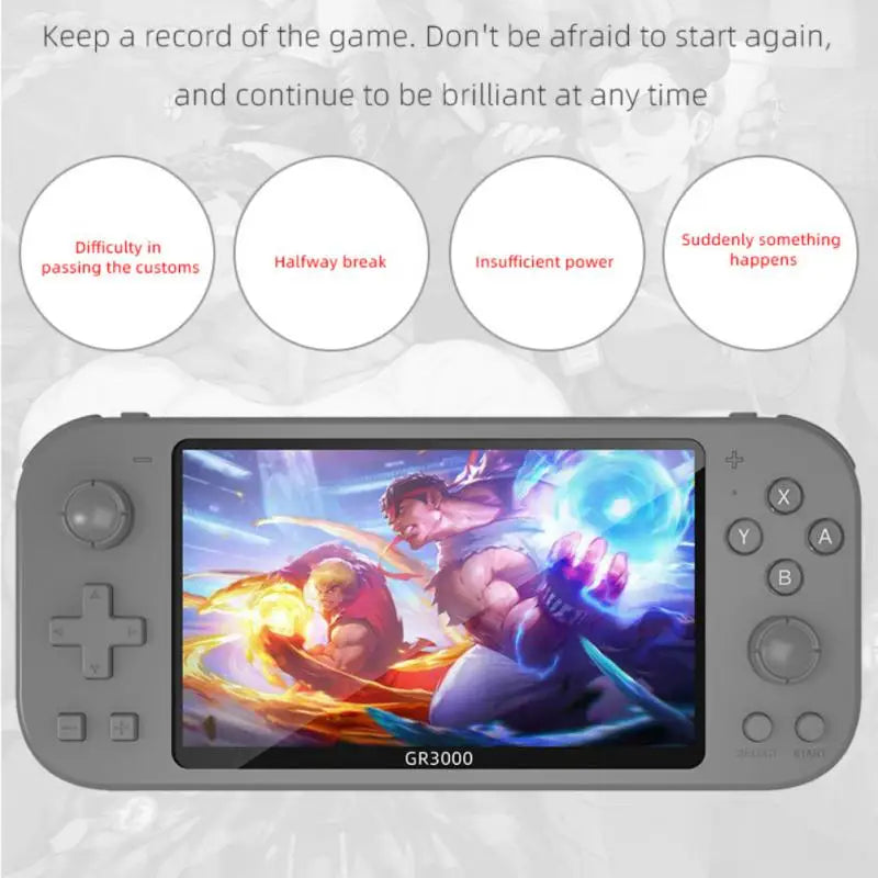 New GR3000 Handheld Game Console 5.1 Inch HD Screen Retro Game Cheap Children's Gifts Support Two-Player Games Expandable 64G