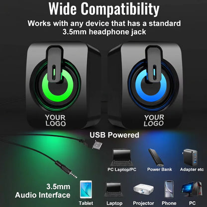 7-Color LED RGB Computer Speakers USB Powered 3W*2 Wired PC Speakers 2.0 Stereo Sound for Gaming Desktop Laptop PC