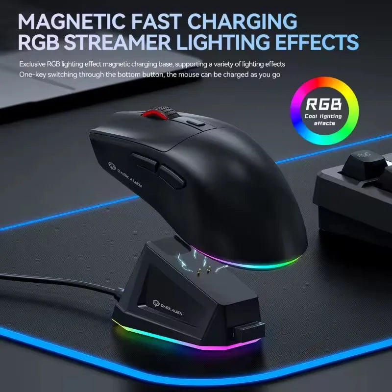 Dark Alien X1 PAW3311 2.4G Wireless E-Sports Mouse Three Modes Ergonomic Gaming Mouse with Magnetic Charging Dock RGB Light