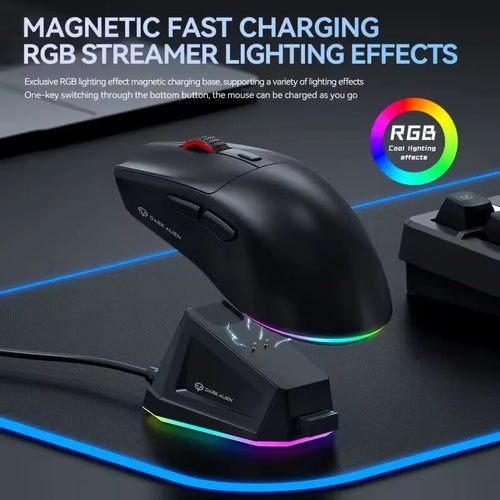 Dark Alien X1 PAW3311 2.4G Wireless E-Sports Mouse Three Modes Ergonomic Gaming Mouse with Magnetic Charging Dock RGB Light