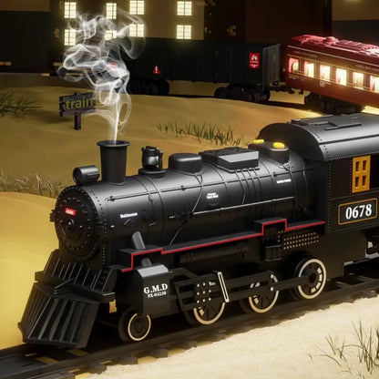 Classical Railway Train Slot Toys ABS Water Steam Locomotive Add Water to Smoke Electric Train Set with Light & Sound
