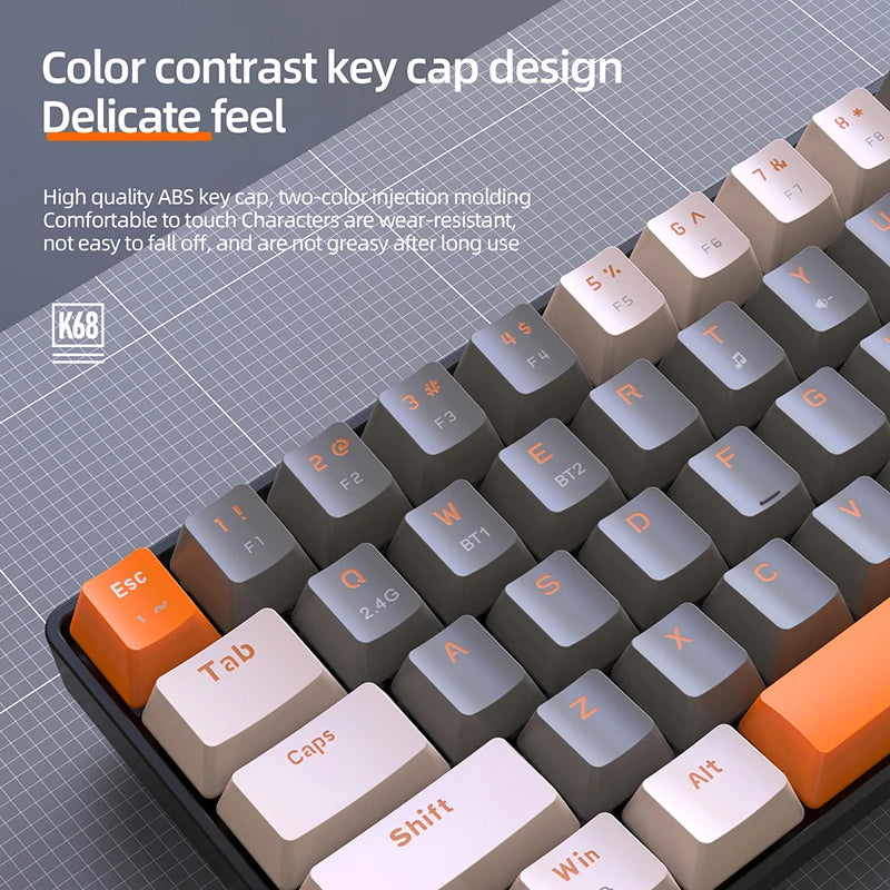 K68 Wireless Mechanical Keyboard 68 Keys Hotswap 2.4G/BT5.0 Dual-mode Full Size Gaming Keyboard with RGB Backlit USB Interface