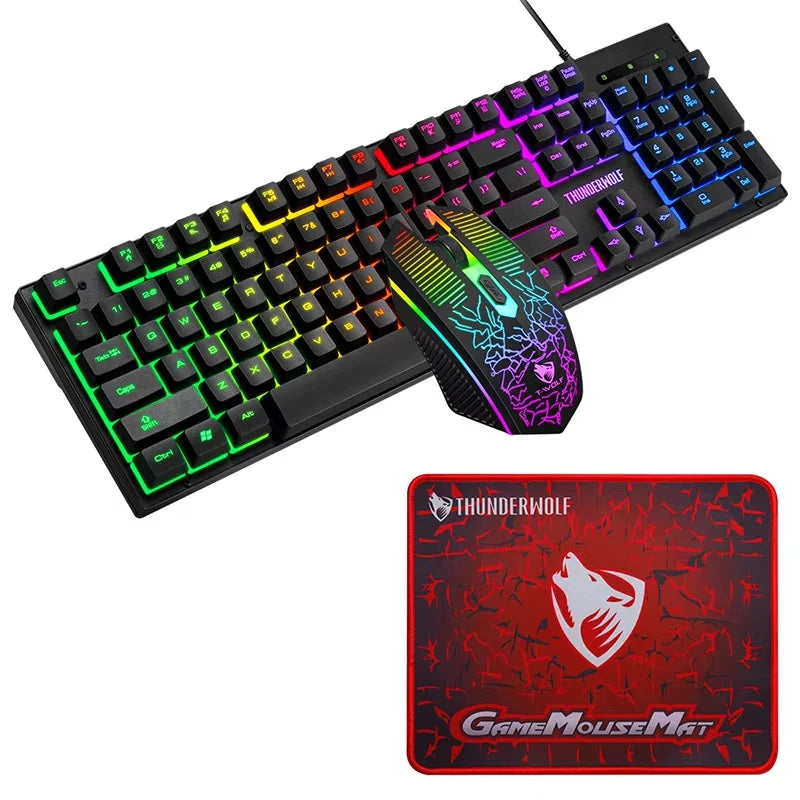 Hot Sale 4 in 1 Portable Wired Gaming Keyboard and Mouse Mousepad Headphone 4 in 1 Combos LED Light Gaming Set for Computer