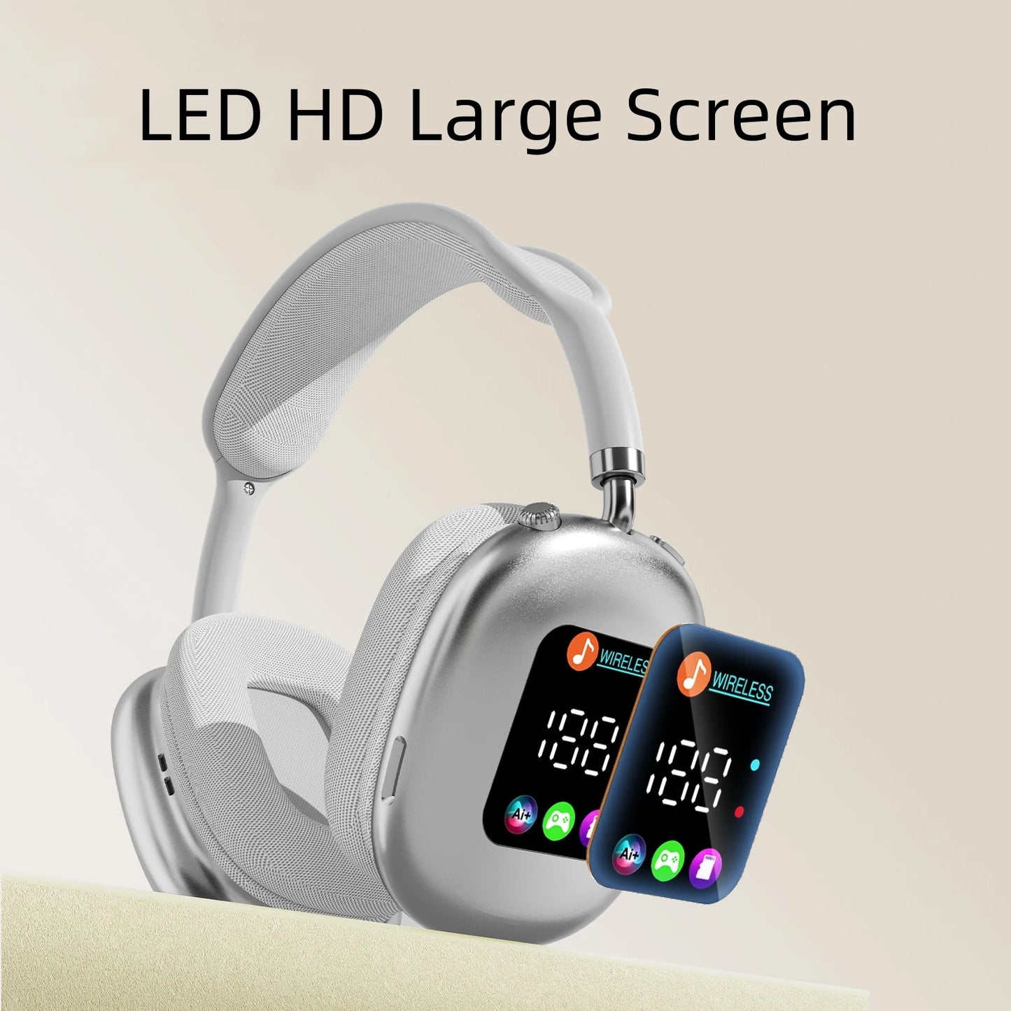 MAX600  New Wireless Over-Ear Bt Headphones with RGB Digital Display Screen Earphones and TF Card Gaming TWS HIFI Music