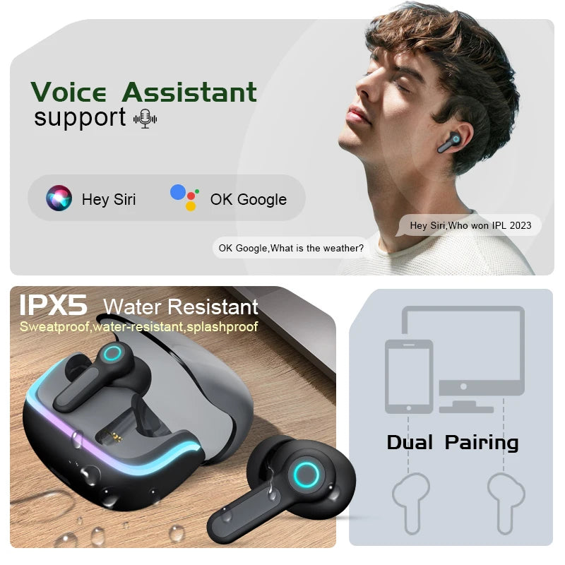 G07  Earbuds Factory Gaming TWS Noise Cancellation Earphones BT V5.4 RGB Lighting