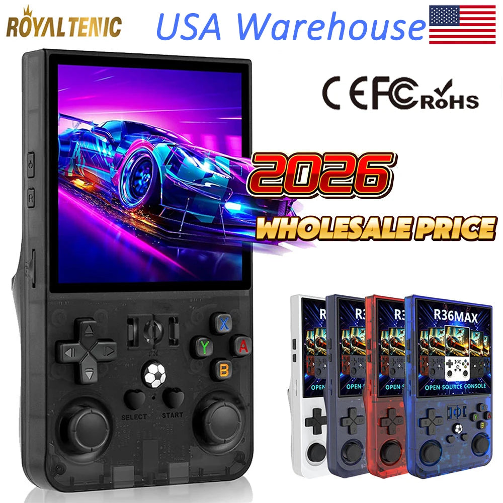 US Stock R36 MAX Retro 4 Inch IPS Screen Handheld Gaming Players RK3326 Linux OS 4000mAh Battery Portable Handheld Game Console