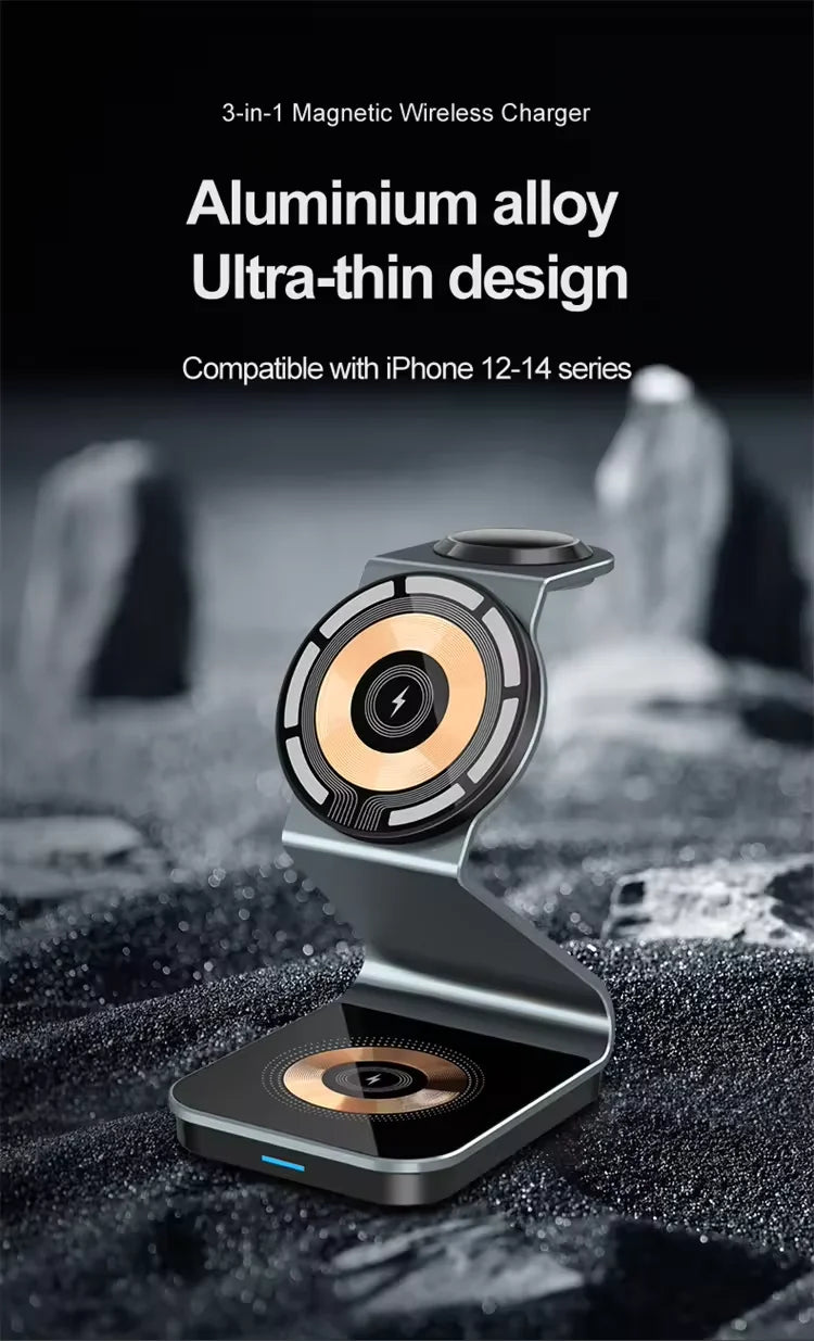 15W 3in1 Multifunction Charging Stand Support Watch Cell Phone Headset with Can Wireless Charging with Mobile Power