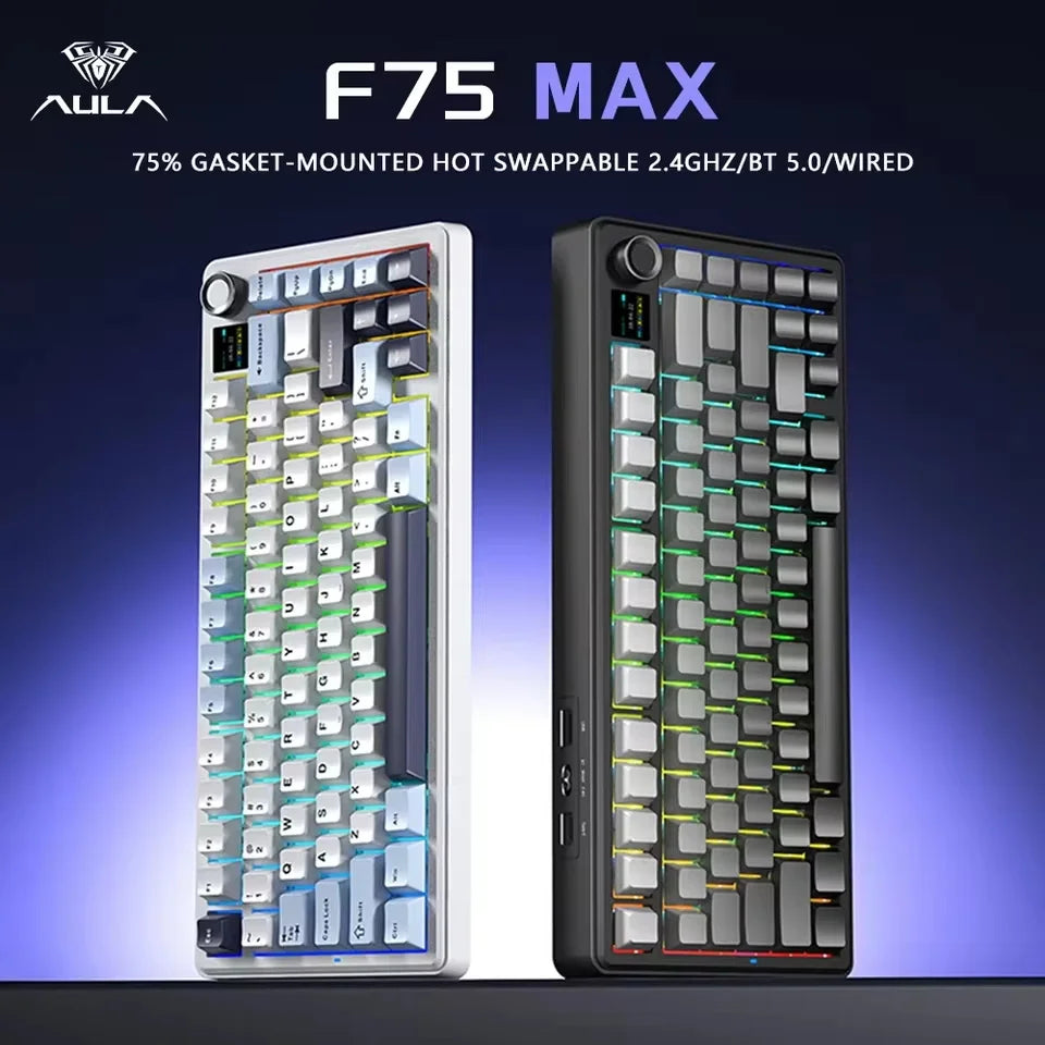 AULA F75 MAX Gaming Mechanical Keyboard 75% Wired//2.4G Hot-Swap RGB E-sports Keyboard with TFT Screen for PC Office