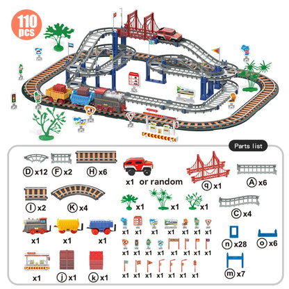 HW Train Car Sets for Toddlers Electric Toy Train Track Set with LED Bridge Electric Car and Train Sets Toys for Boys Girls Kids