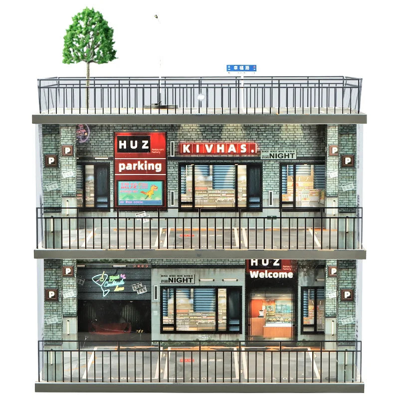2024-11 Parking Lot 1:18 Diecast Car Model Parking Space  Solid Wood Garage Model Handmade DIY Scene Customization