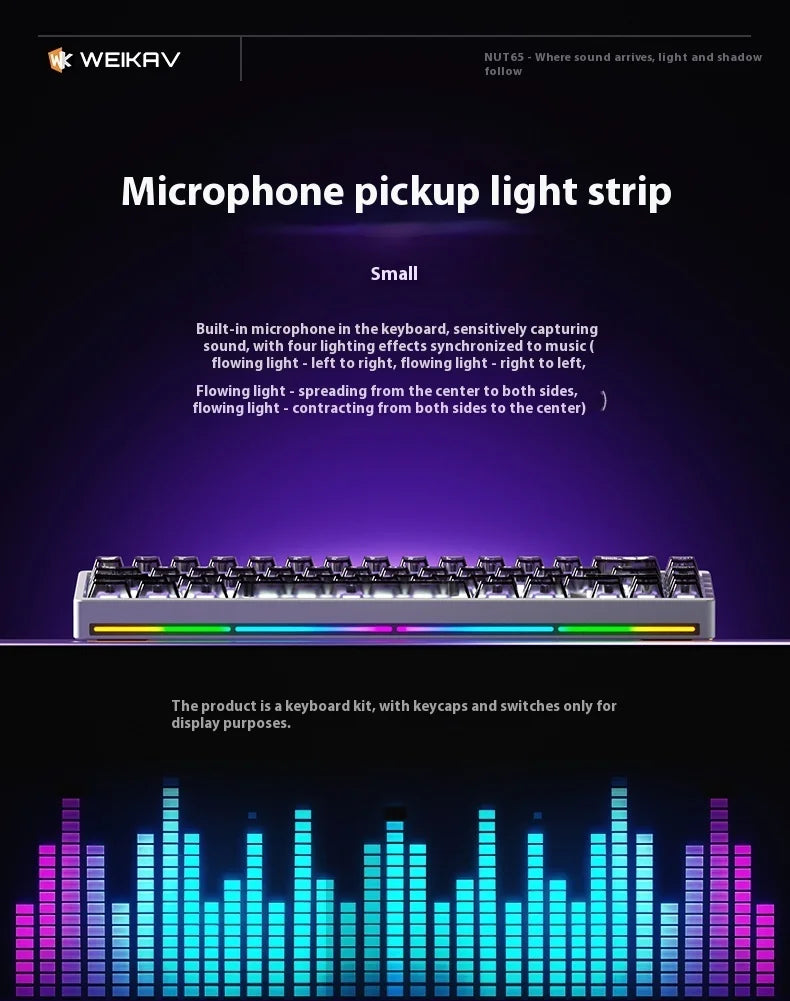 Weikav Nut65 Tri-Mode 6000mAh Mechanical Gaming Keyboard Kit QWERTY Wired/Wireless ARGB Rhythm DIY AO&EP Sound Reactive Lighting