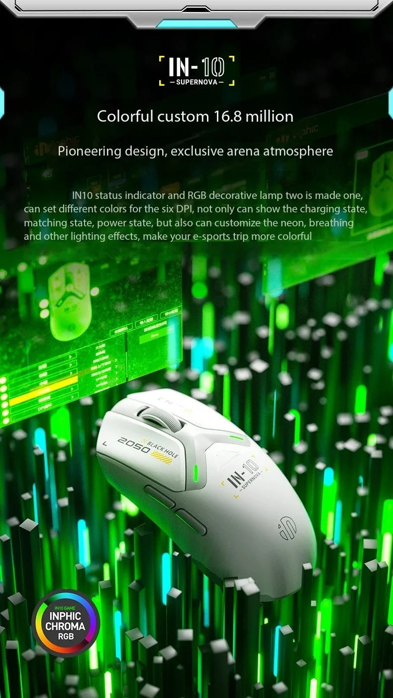 Inphic IN10 3D Ergonomic Lightweight Rechargeable for 2.4GHz Wireless Mouse Programmable 6 Buttons RGB Backlit Gaming
