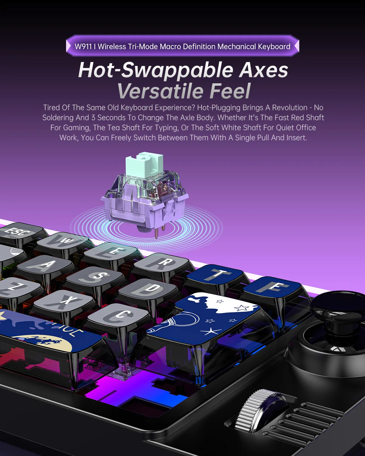 MKESPN SXS-W911 Wireless + BT + Wired Joystick Macro Definition RGB Hot-swappable Macro Definition Mechanical Gaming Keyboard