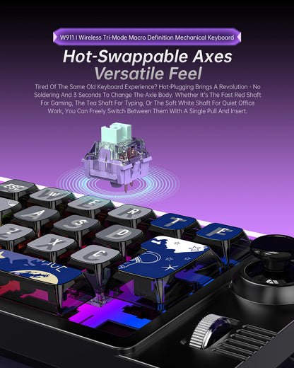 MKESPN SXS-W911 Wireless + BT + Wired Joystick Macro Definition RGB Hot-swappable Macro Definition Mechanical Gaming Keyboard