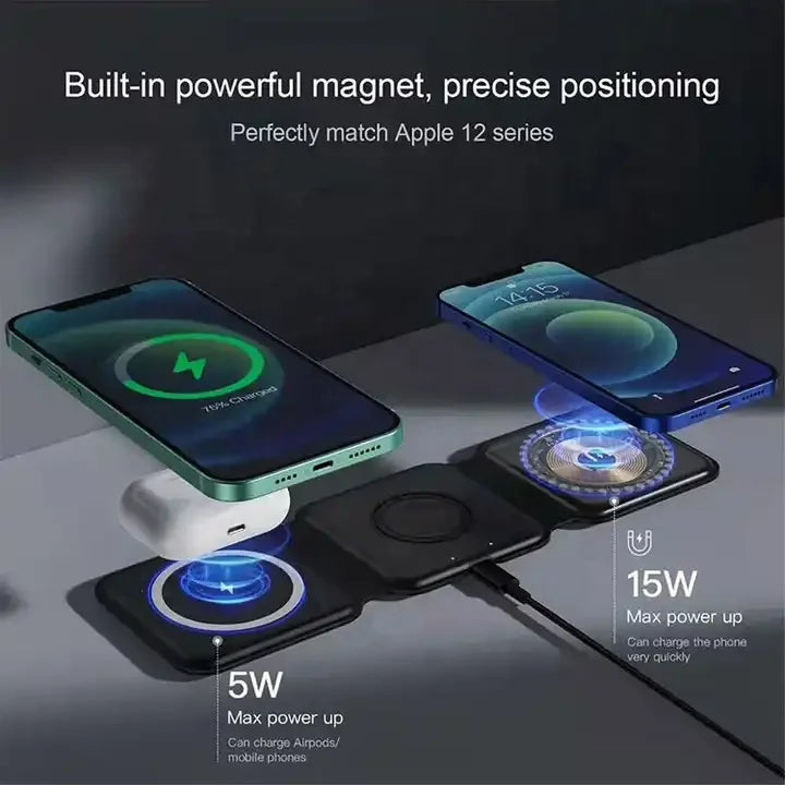3 in 1 Wireless Charger Magnetic Foldable Charging Station Travel Charger for Iphone Charger Power Adapter Caricatore Senza Fili