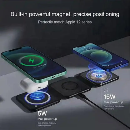 3 in 1 Wireless Charger Magnetic Foldable Charging Station Travel Charger for Iphone Charger Power Adapter Caricatore Senza Fili