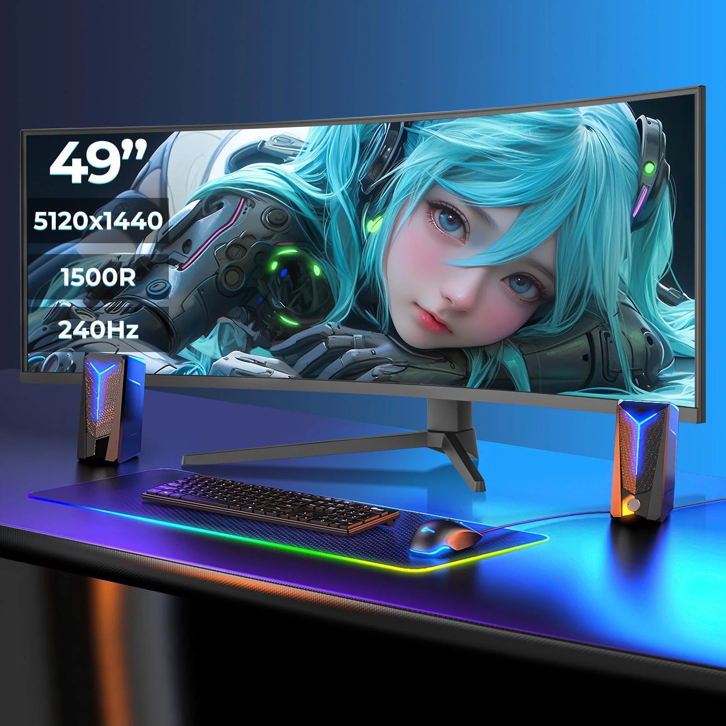 R3800 Curved 49-Inch Gaming Monitor with 5K Ultra-Wide LED Screen TFT Panel Desktop and Wall Mounting Options for Gaming PCs
