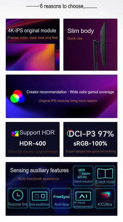 27-Inch 4K UHD Gaming Monitor - IPS Screen, 3840x2160, 60Hz, Multi-Ports (HDMI/DP/VGA)