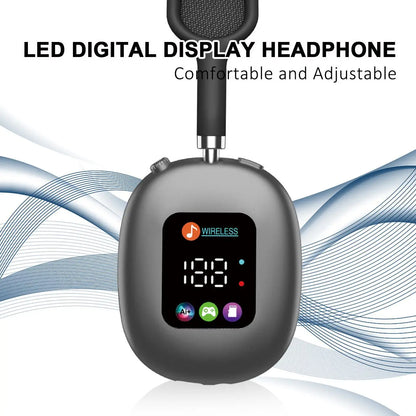 MAX600  New Wireless Over-Ear Bt Headphones with RGB Digital Display Screen Earphones and TF Card Gaming TWS HIFI Music