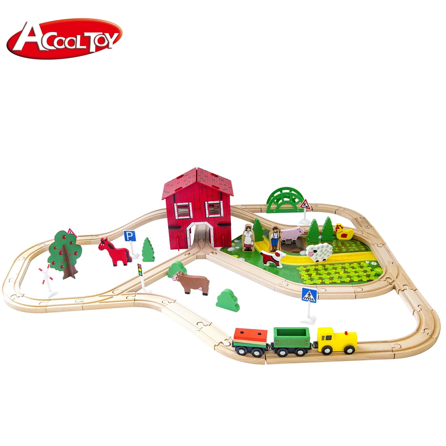 Farm Railway Wooden Train Track Set Kids' Slot Toy Train Set Toy for Kids with Wooden Toys Train