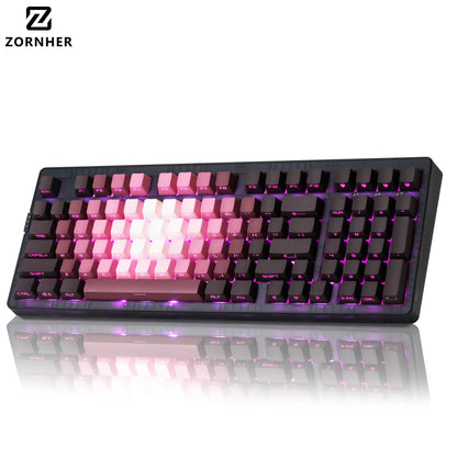 Zornher ZH980 Pink Rosebush Side Engraved Mechanical Keyboard 2.4Ghz Wireless for RGB Backlit Programmable Gaming Office