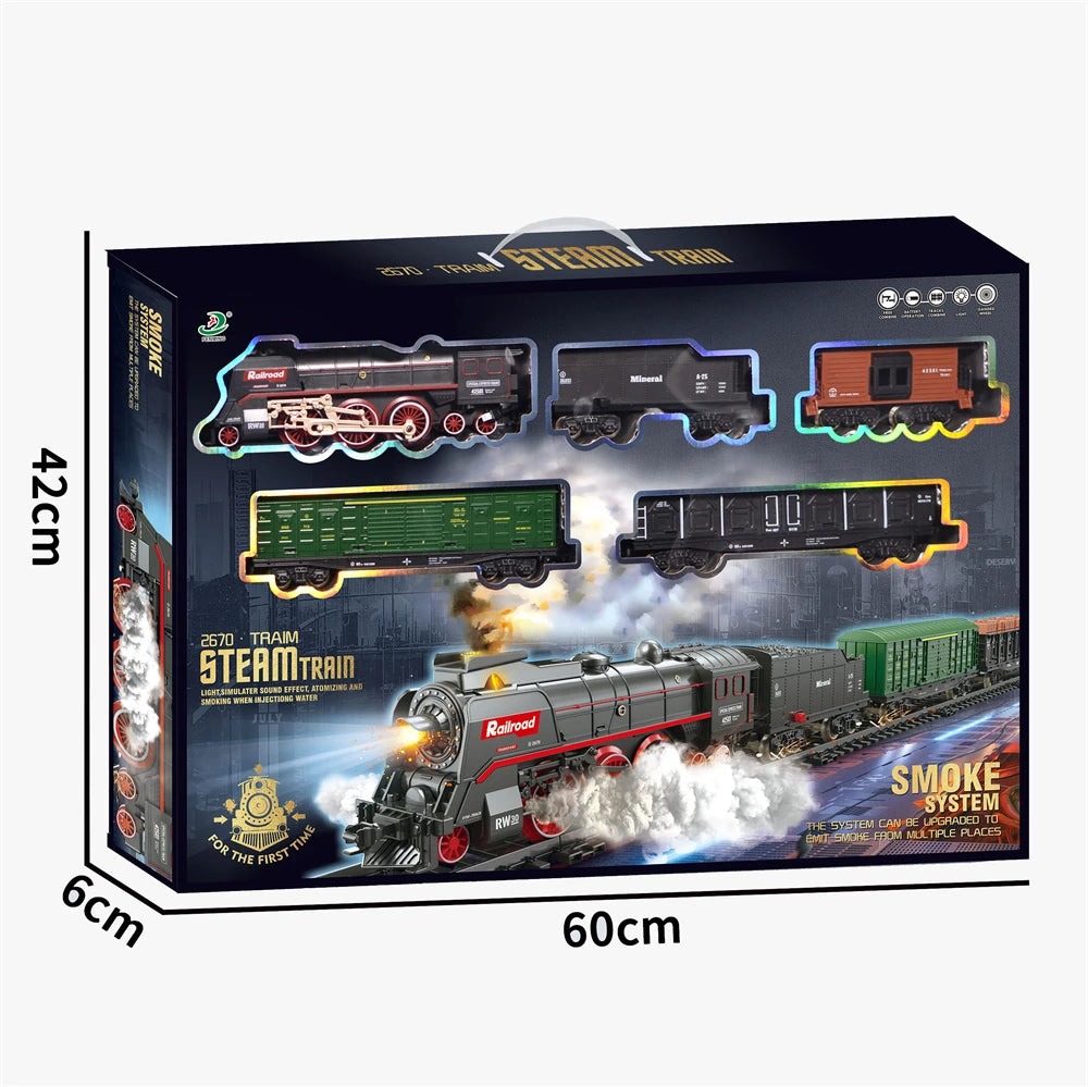 Birthday Gift Classical Railway Slot Intelligence Simulation Electric Music Light Rail Track Smoking Train Toy