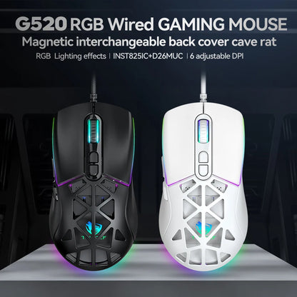 T-WOLF G520 Gaming Mouse RGB Cable Game Mouse INST 8251 Magnetic Back Cover Hole Game Mouse with Software for Laptop Pc Gaming