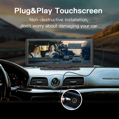 CARABC 10.25 Inch Carplay Screen Portable Waterproof Android Auto Display Screen for Car Universal Dashcam With Dash Cam