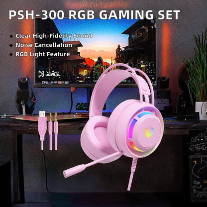 New PSH-300 Wired RGB Stereo Headphones Durable Metal Leather Esports Gaming Over-Ear On-Air Chicken Eating Features