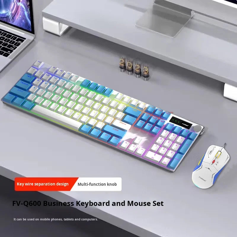E-Sports Co-Branded Rainbow Luminous 104-Key Wired USB Mechanical Gaming Keyboard and Mouse Set for Home Office Use