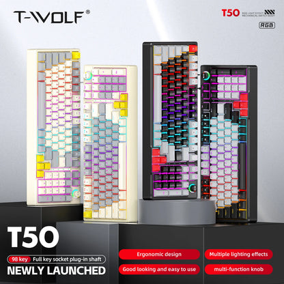 T-WOLF T50 Wired Mechanical Keyboard 85% Keyboard 97 Keys Hot Swappable Blue Switch Gaming USB Wired RGB Light Led Keyboard Game