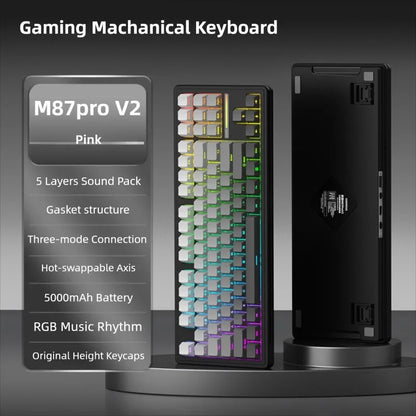 Gasket 87 Keys TKL Layout Wireless Wired Hot-Swappable Switch Programmable Spill Resistant USB Type-C Gaming Mechanical RGB
