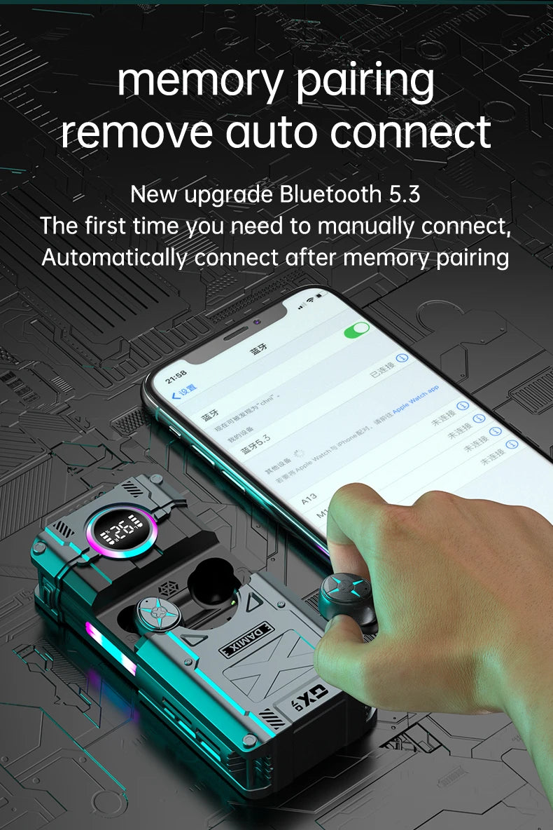 Mech Style DX07 Gaming TWS Earphone BT 5.3 RGB Led Light Digital Auriculares Audifonos HIFI Headphone DX-07 True Wireless Earbud