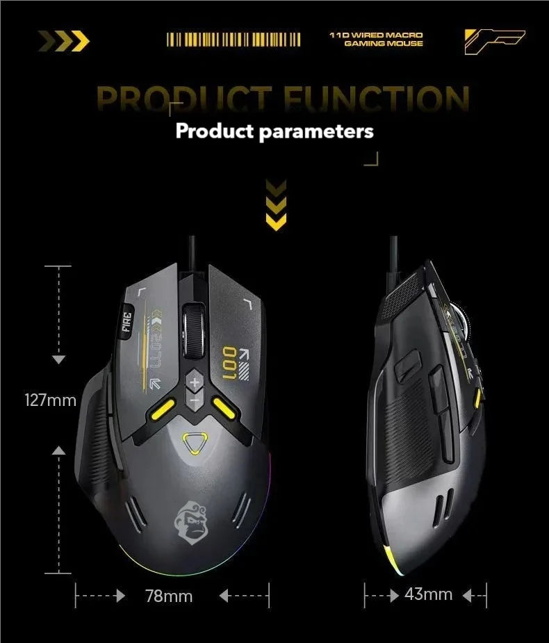 XM82 New Stock 1000 Return Rate Macro Programming Pressure Gun Mouse Game Wired Gaming Silent RGB Backlit 20000 DPI Ergonomic