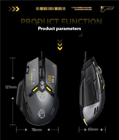 XM82 New Stock 1000 Return Rate Macro Programming Pressure Gun Mouse Game Wired Gaming Silent RGB Backlit 20000 DPI Ergonomic