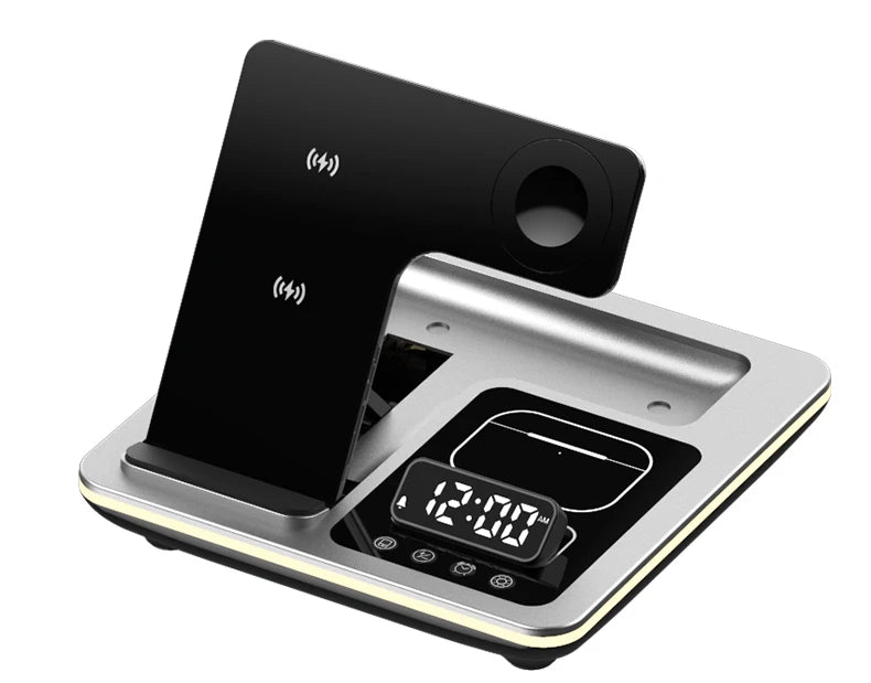 2024 New Product 5 in 1 Wireless Chargers Automatic Lifting Fast Charger Multifunctional  Alarm Clock for iphone 15 Night Light