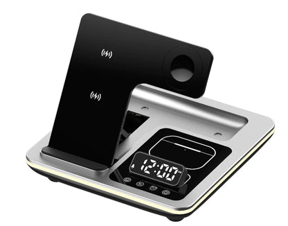 2024 New Product 5 in 1 Wireless Chargers Automatic Lifting Fast Charger Multifunctional  Alarm Clock for iphone 15 Night Light