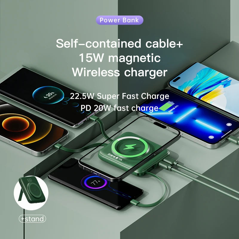 Q12 Mini Magnetic Wireless Power Bank Holder Portable Hanging Rope Design Fast Charging Mobile Power Bank 10000mAh 20W