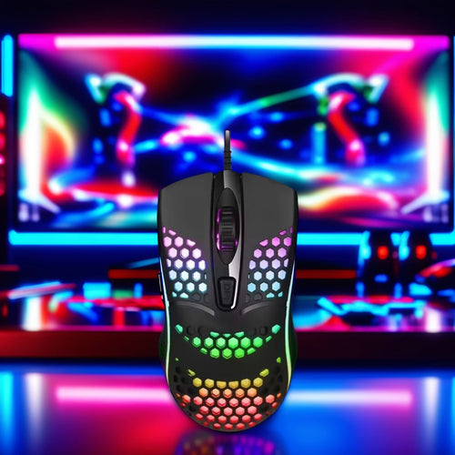 Umila Wired Gaming Mouse-Ergonomic Design with Honeycomb RGB Backlight 4D Tracking 2400DPI 1.5m USB Cable Both-Hand Orientation