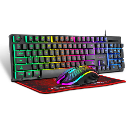 T-WOLF TF31 3IN1 Wired Gaming Keyboard and Mouse Mousepad Combo 104keys Backlit Gaming Keyboard 4D Gaming Mouse Mousepad for PC