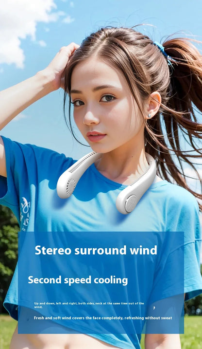 US Warehouse Stock Mini Rechargeable Wearable Neck Fan Hand Free Portable Summer Air Cooler Fan Rechargeable 3 Speed Hanging Fan