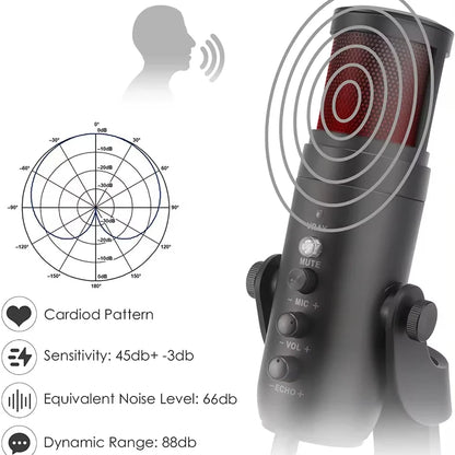 2024 Hot Sale Professional RGB Gaming Podcast Mic USB Studio Condenser Wired Microphone for Streaming Vocal Recording Teaching