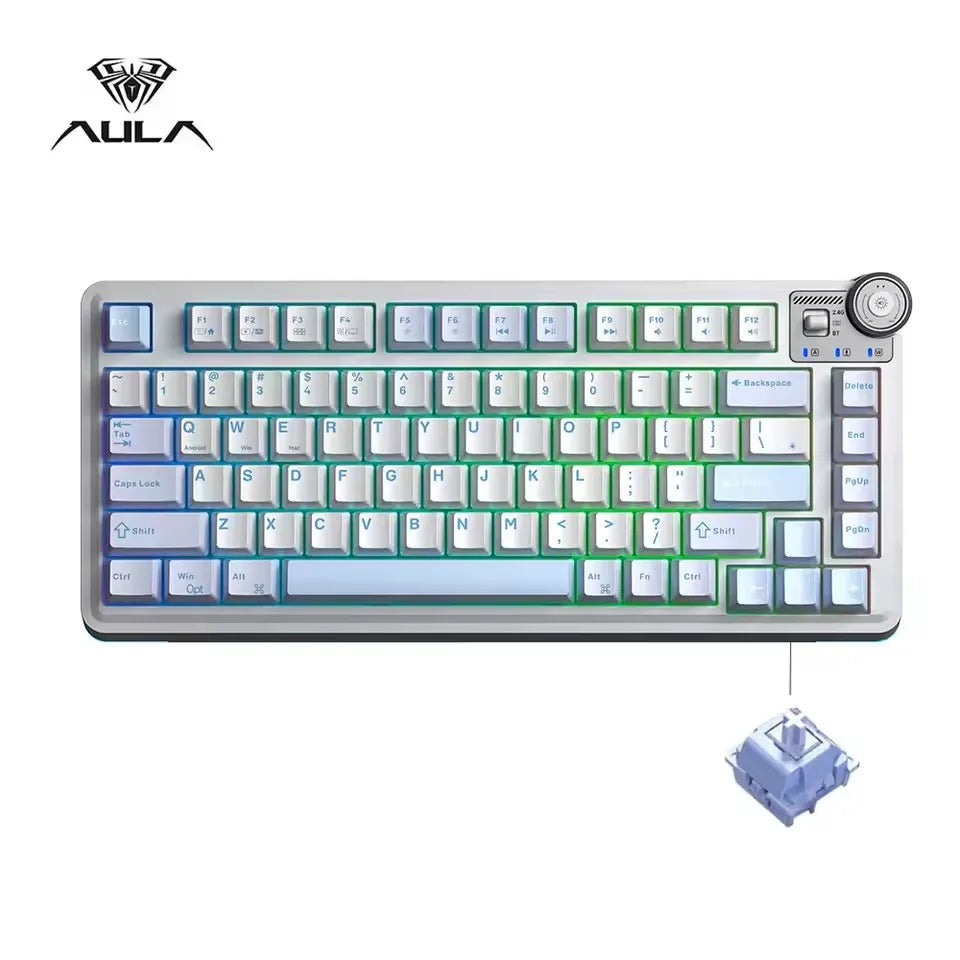 Aula AU75 Wireless Gaming Mechanical Keyboards Tri-Mode 2.4G/BT/Wired Hot Swappable With RGB Backlit Media Knob 75 Key Keyboards