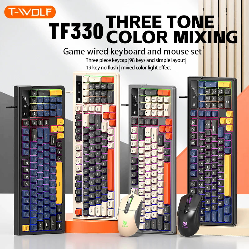 TF330 Wired Keyboard and Mouse 98 Keys LED Backlit Ergnomic Keyboard Mouse Set Gaming Mechanical Feeling Keyboard Mouse Set Pc