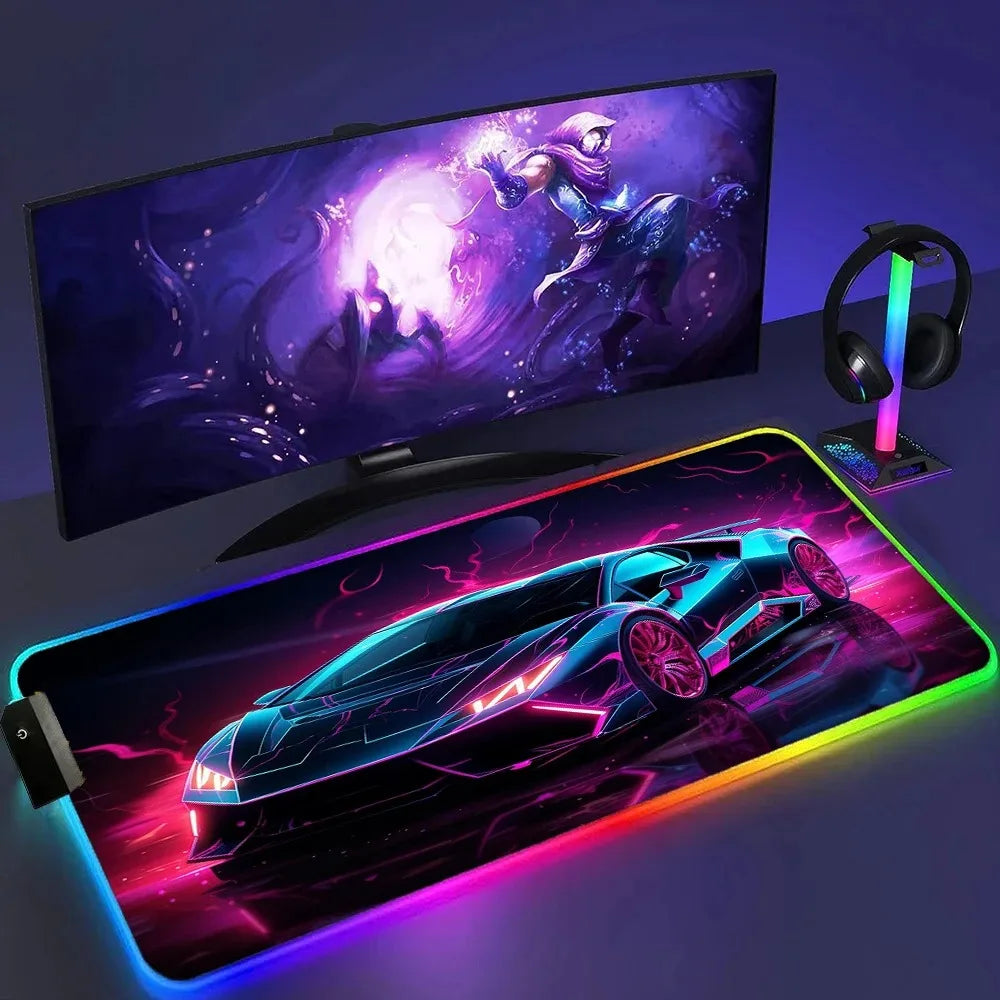 Futuristic Car RGB Stylish Cool Mouse Pad Gamer Black Mousepad Computer Desks Desk Mat PC Office Portable Keyboard Gaming Mats